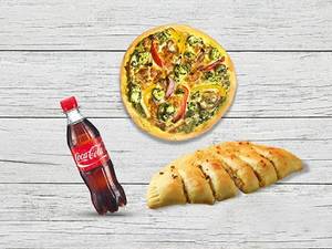 Pesto Paneer Pizza + Cheese Garlic Breadsticks + Coke