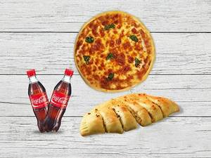 Margherita Pizza  (L) + Cheese Garlic Breadsticks + Coke