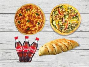 Margherita, Pesto Paneer Pizza,chilly Cheese Garlic Bread + 2 Coke