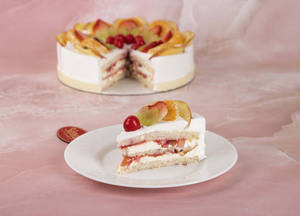Eggless Fresh Cream Fruit Cake Slice