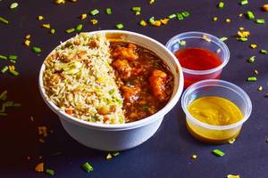 Burnt Garlic Rice with Chicken Manchurian