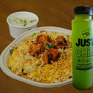 Chicken Chetinad Biryani (Mini) + Aam Panna, Combo [serves 1]