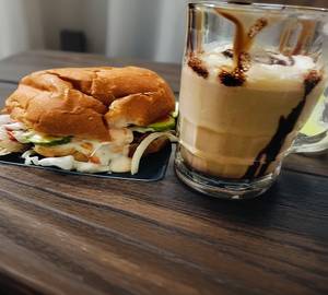 Cheese burger + cold coffee