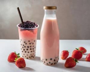 Strawberry Shake With Boba Pearls