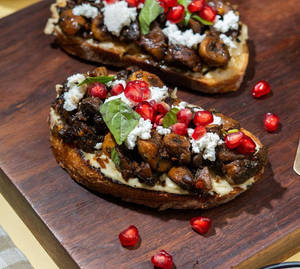 Beetroot Hummus N Sauteed Mushroom Open Toast