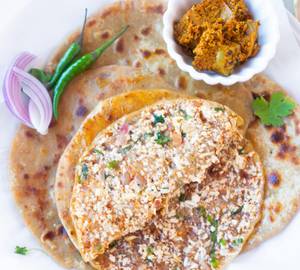Paneer Paratha With Achar And Chutney