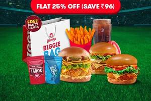 Flat 15% Off on 3 Premium Non Veg Burgers + Fries + Beverage