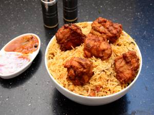Chicken 65 Biryani With Mutton Sukka (Serves-1)