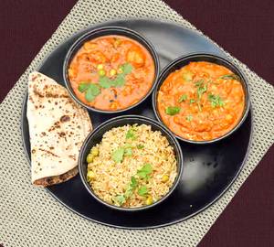 Matar Pulao(half) + Chole(half) + 4 Gharwali Tawa Roti + Aaloo Matar (half)