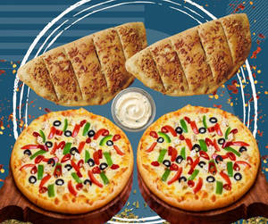 2 Doon Farm House Pizza + 2 Stuffed Garlic Bread + 2 Cheesy Dip