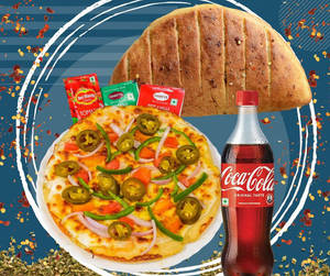 1 Maxican Pizza + 1 Stuffed Garlic Bread+cheesy Dip+250 Ml Colddrink