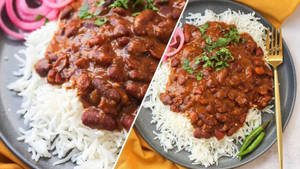 Rajma And Chawal With Onion And Salad
