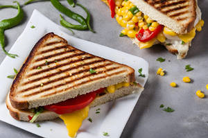 Grilled Corn Chilli And Garlic Double Decker Sandwich