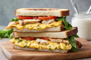 Grilled Chicken And Egg Double Decker Sandwich