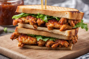 Grilled Chicken Bbq Cheese Double Decker Sandwich
