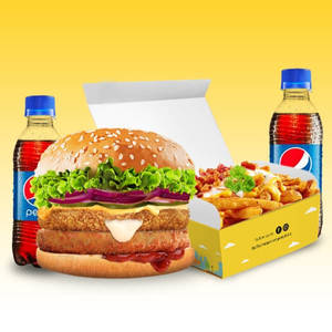 Veg Mighty Cheese Burger + Cheese Loaded Fries + 2 Pepsi (250ml)