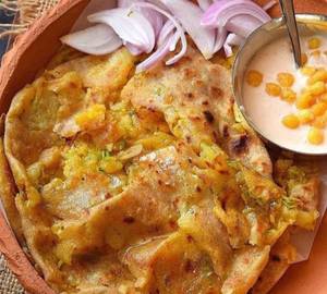 Chur chur Aloo Paratha with butter and curd
