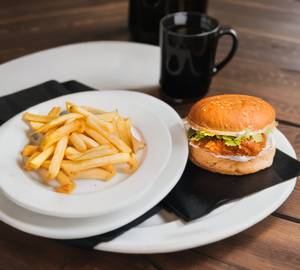 Aalo Tikki Burger + French Fries + Thumbs Up