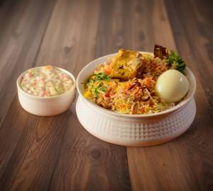 Chicken Dum Biriyani(3 Pcs Chicken+1 Boiled Egg+ Raita)