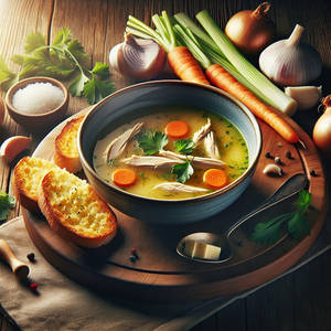 Classic Chicken Soup, Garlic Bread & Veggies Combo