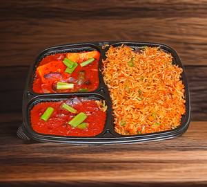 Veg Fried Rice with Veg Manchurian Gravy