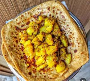 2 Paratha With Chatpati jeera Aloo Sabji,lassi
