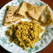 Anda bhurji + roti + rice
