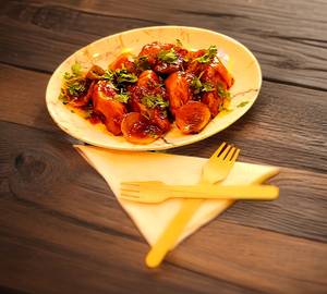 Soya Pan Fried Momo in Schezwan Gravy