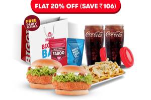 FLAT 20% Off on 2 Signature Veg Burgers + Cheesy Fries & 2 Beverages