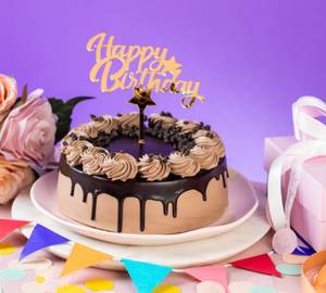 Cream Drop Chocolate Birthday Cake.with Topper