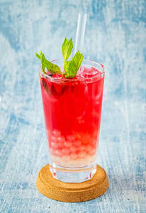 Laphing With Strawberry Ice Tea With Strawberry Boba  Pearls