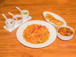 Chilli Paneer + Noodles + Spring Roll (2Pcs)