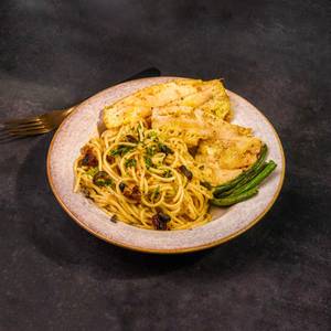 Aglio Olio Pasta With Grilled Tilapia Fish (Serves 1-2)