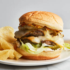 Double Cheese Stuffed Chicken Burger