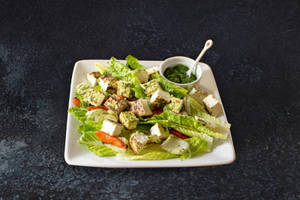 Roasted Paneer Tossed In Basil Sauce And Olive Oil