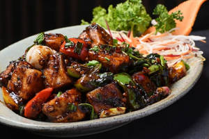 Silken Tofu With Basil In Black Pepper Sauce