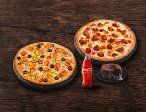 Any 2 Big 10" Pizzas [FREE Choco Lava Cake & Coke]