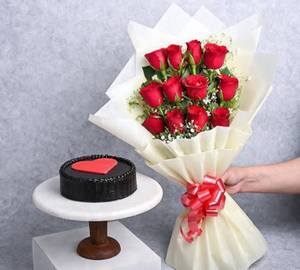 Red heart rose cake combo