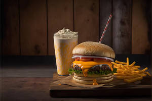 Veg Cheese Burger Masala Fries And Milkshake Combo
