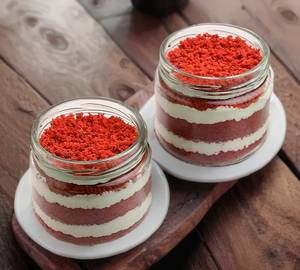 Decadent red velvet jar cake duo
