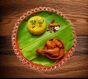 Basanti Polao and Chicken Kosha combo
