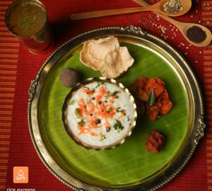 Carrot curd rice thali meal