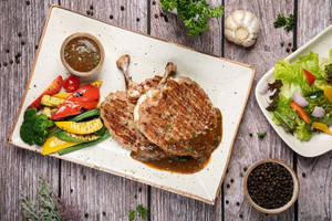 Grilled Chicken Steak With Red Wine Sauce.