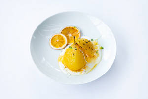 Saffron Poach Pear With Mascarpone