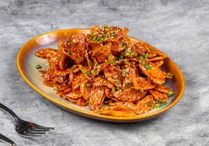 Honey chilli lotus stem