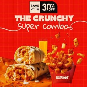 1 Crunchy Chicken Wrap + 1 Wisphot Masala Fries (s) + 1 125ml Drink