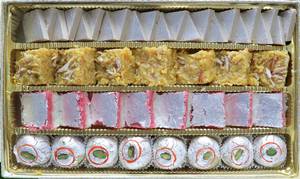 4 Line Box #4 ( Kaju Barfi + Sev Badam Burfi + Coconut Barfi + Kheer Kadam )