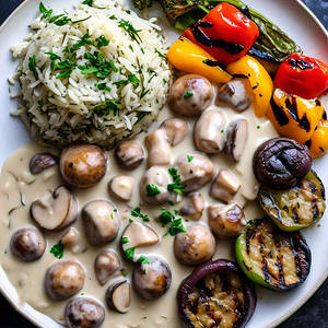 Cheesy Mushrooms & Herb Rice