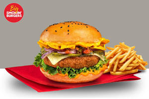 Macho Nacho Veg Burger ( Served With Fries)