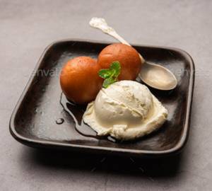 Gulab jamun with vanilla ice cream